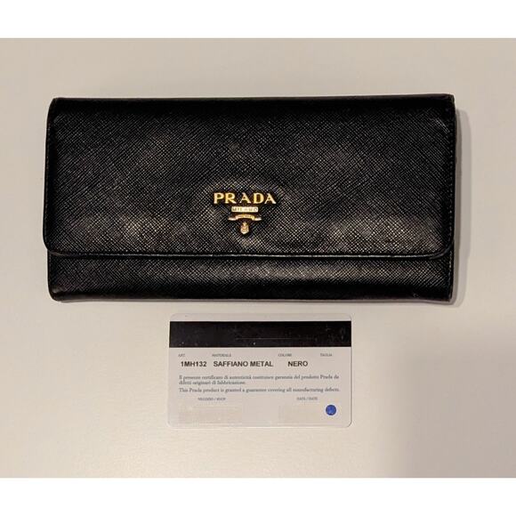 PRADA Black Saffiano Leather Wallet with Gold Zipper COA Card Included - Picture 10 of 16
